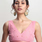 Janasya Pink Linen Blend Floral Jacquard Saree | Swadesiicart