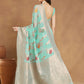 Janasya Sea Blue Linen Blend Floral Jacquard Saree | Swadesiicart