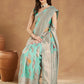 Janasya Sea Blue Linen Blend Floral Jacquard Saree | Swadesiicart