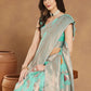 Janasya Sea Blue Linen Blend Floral Jacquard Saree | Swadesiicart