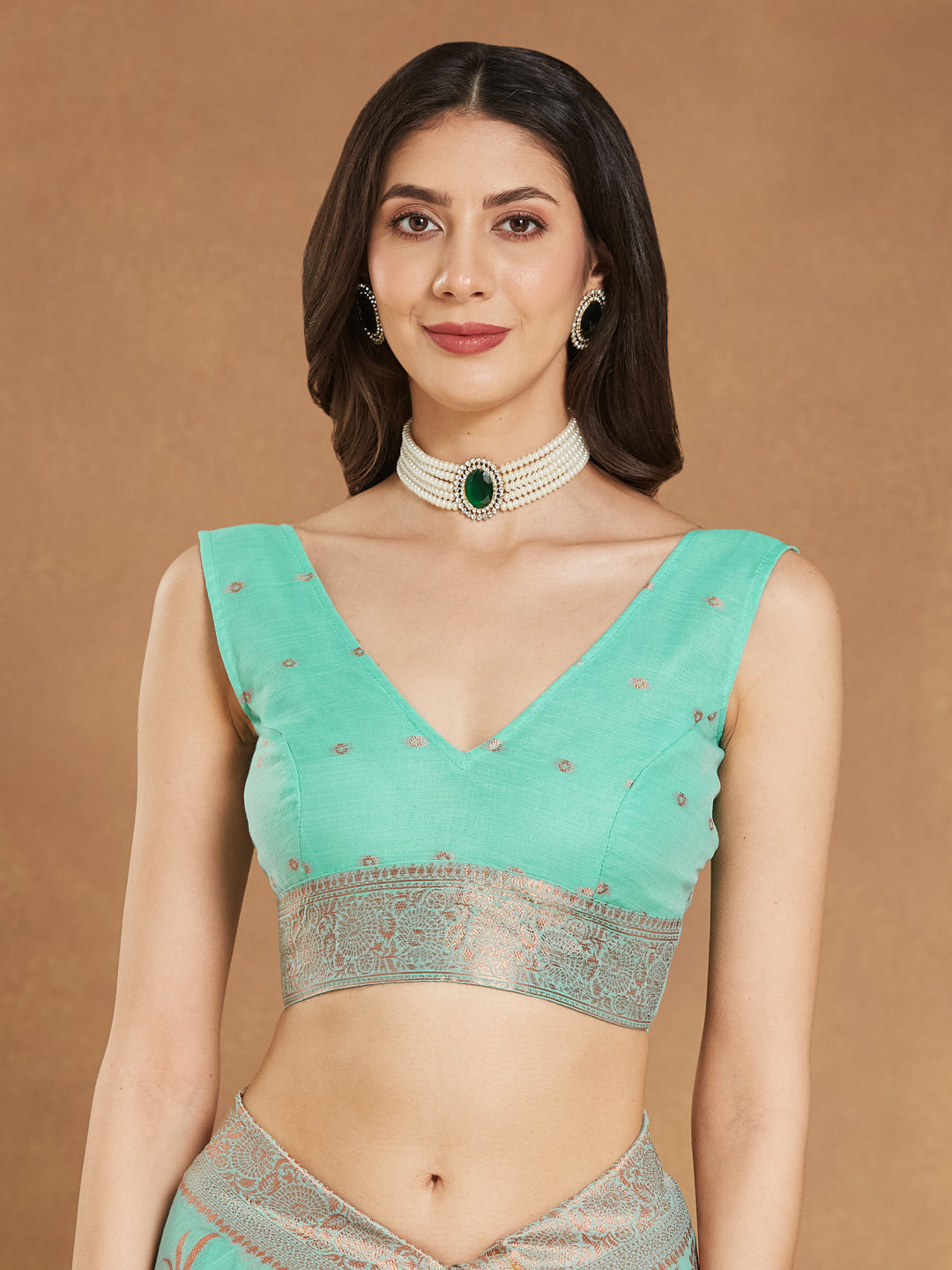 Janasya Sea Blue Linen Blend Floral Jacquard Saree | Swadesiicart