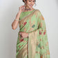 Janasya Light Green Linen Blend Floral Jacquard Saree | Swadesiicart