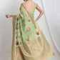 Janasya Light Green Linen Blend Floral Jacquard Saree | Swadesiicart