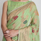 Janasya Light Green Linen Blend Floral Jacquard Saree | Swadesiicart