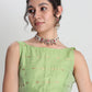 Janasya Light Green Linen Blend Floral Jacquard Saree | Swadesiicart