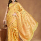 Janasya Yellow Linen Blend Patola Jacquard Saree | Swadesiicart