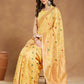 Janasya Yellow Linen Blend Patola Jacquard Saree | Swadesiicart