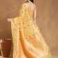 Janasya Yellow Linen Blend Patola Jacquard Saree | Swadesiicart