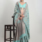 Janasya Sea Green Linen Blend Floral Jacquard Saree | Swadesiicart