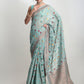 Janasya Sea Green Linen Blend Floral Jacquard Saree | Swadesiicart