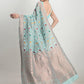 Janasya Sea Green Linen Blend Floral Jacquard Saree | Swadesiicart