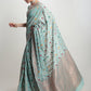 Janasya Sea Green Linen Blend Floral Jacquard Saree | Swadesiicart