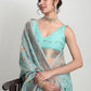 Janasya Sea Green Linen Blend Floral Jacquard Saree | Swadesiicart