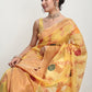 Janasya Yellow Linen Blend Floral Jacquard Saree | Swadesiicart