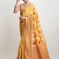 Janasya Yellow Linen Blend Floral Jacquard Saree | Swadesiicart