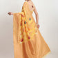 Janasya Yellow Linen Blend Floral Jacquard Saree | Swadesiicart