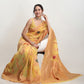 Janasya Yellow Linen Blend Floral Jacquard Saree | Swadesiicart