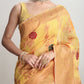 Janasya Yellow Linen Blend Floral Jacquard Saree | Swadesiicart