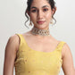 Janasya Yellow Linen Blend Floral Jacquard Saree | Swadesiicart