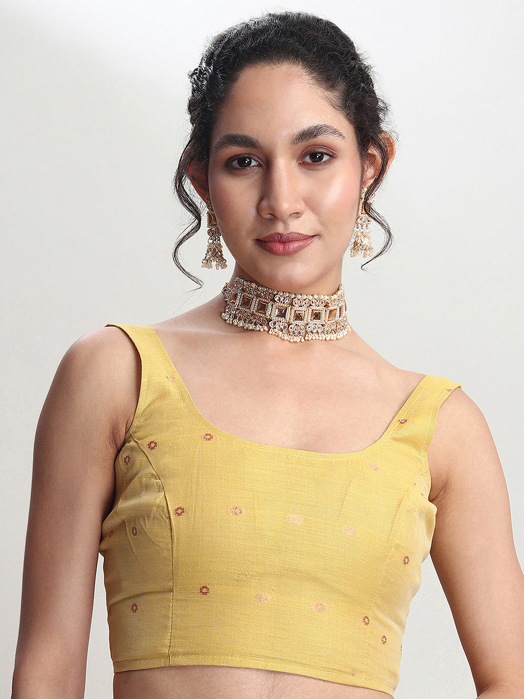 Janasya Yellow Linen Blend Floral Jacquard Saree | Swadesiicart