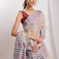 Janasya Beige Silk Blend Ikkat Jacquard Saree | Swadesiicart