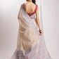 Janasya Beige Silk Blend Ikkat Jacquard Saree | Swadesiicart