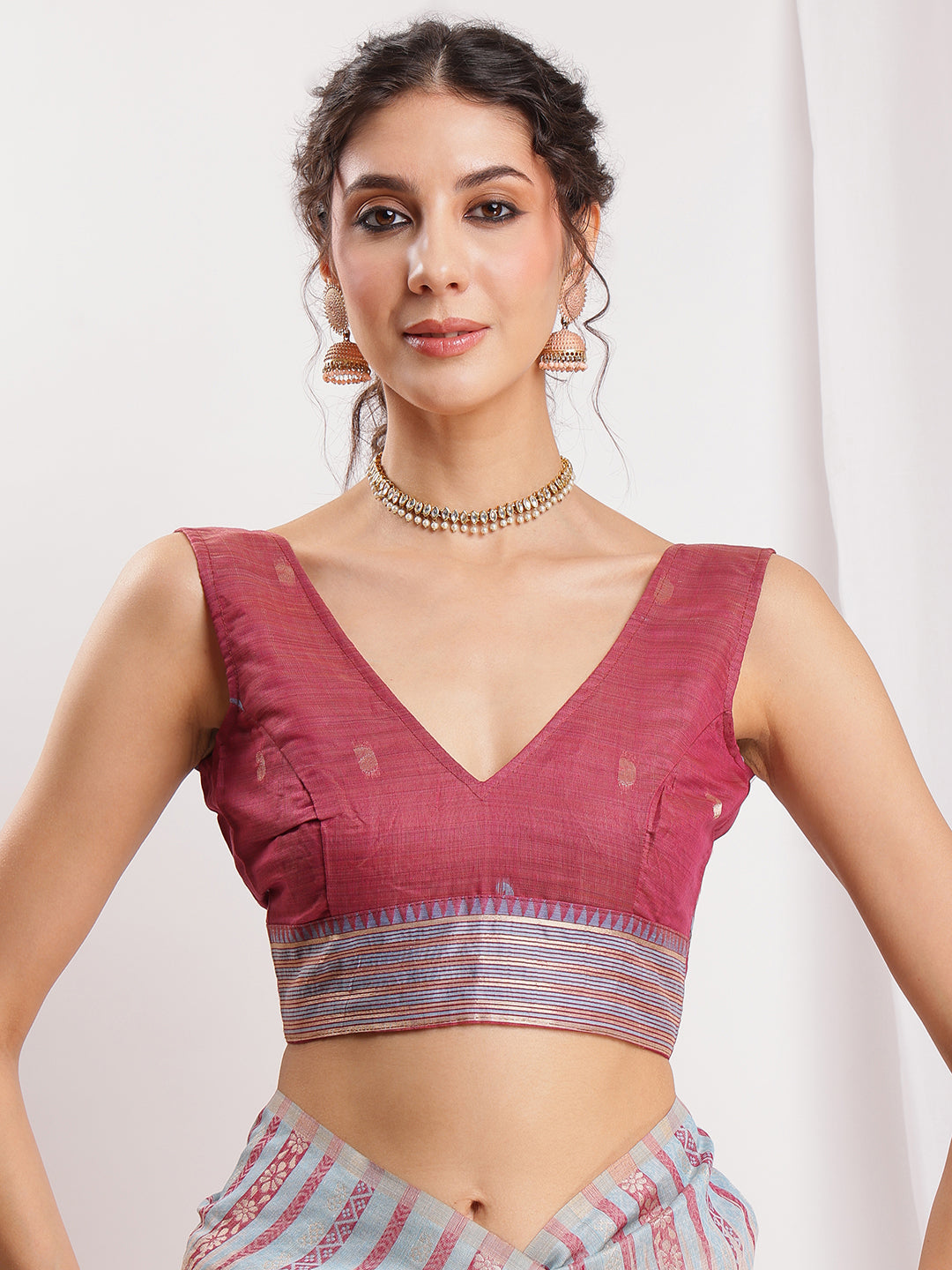 Janasya Beige Silk Blend Ikkat Jacquard Saree | Swadesiicart