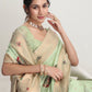 Janasya Light Green Linen Blend Kalamkari Jacquard Saree | Swadesiicart