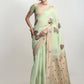 Janasya Light Green Linen Blend Kalamkari Jacquard Saree | Swadesiicart