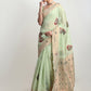 Janasya Light Green Linen Blend Kalamkari Jacquard Saree | Swadesiicart