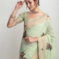 Janasya Light Green Linen Blend Kalamkari Jacquard Saree | Swadesiicart