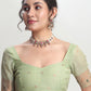 Janasya Light Green Linen Blend Kalamkari Jacquard Saree | Swadesiicart