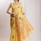 Janasya Yellow Linen Blend Kalamkari Jacquard Saree | Swadesiicart