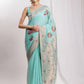 Janasya Sea Blue Linen Blend Kalamkari Jacquard Saree | Swadesiicart