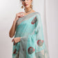 Janasya Sea Blue Linen Blend Kalamkari Jacquard Saree | Swadesiicart