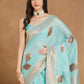 Janasya Sea Green Linen Blend Ethnic Motifs Jacquard Saree | Swadesiicart