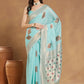 Janasya Sea Green Linen Blend Ethnic Motifs Jacquard Saree | Swadesiicart