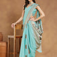 Janasya Sea Green Linen Blend Ethnic Motifs Jacquard Saree | Swadesiicart
