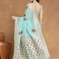 Janasya Sea Green Linen Blend Ethnic Motifs Jacquard Saree | Swadesiicart