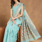 Janasya Sea Green Linen Blend Ethnic Motifs Jacquard Saree | Swadesiicart
