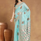 Janasya Sea Green Linen Blend Ethnic Motifs Jacquard Saree | Swadesiicart