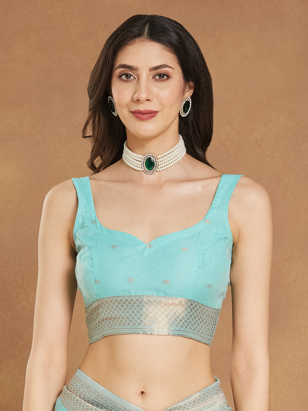 Janasya Sea Green Linen Blend Ethnic Motifs Jacquard Saree | Swadesiicart
