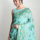Janasya Sea Green Linen Blend Floral Jacquard Saree | Swadesiicart