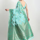 Janasya Sea Green Linen Blend Floral Jacquard Saree | Swadesiicart