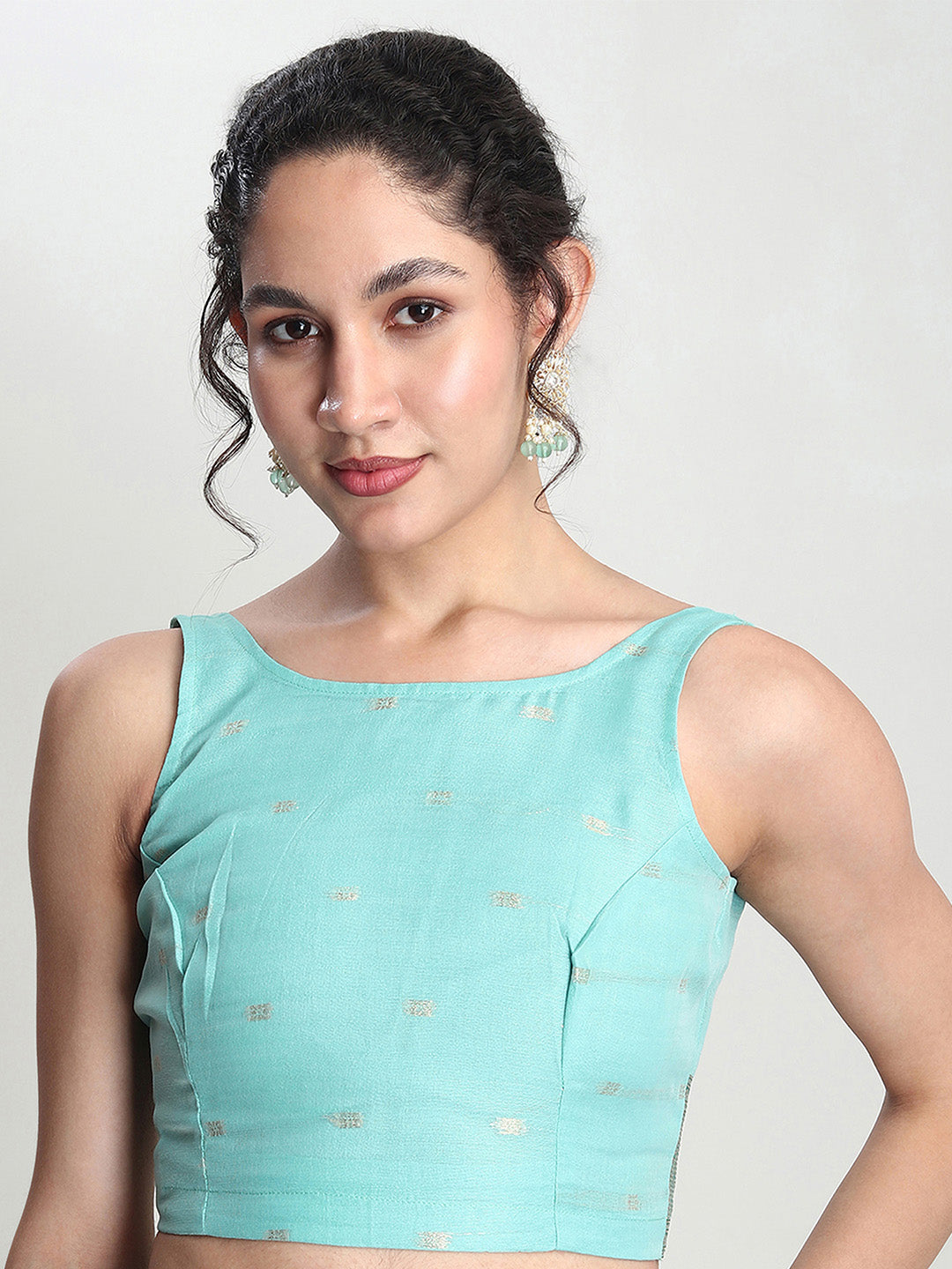 Janasya Sea Green Linen Blend Floral Jacquard Saree | Swadesiicart