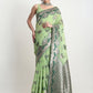 Janasya Light Green Linen Blend Floral Jacquard Saree | Swadesiicart