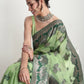 Janasya Light Green Linen Blend Floral Jacquard Saree | Swadesiicart
