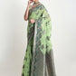 Janasya Light Green Linen Blend Floral Jacquard Saree | Swadesiicart