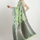 Janasya Light Green Linen Blend Floral Jacquard Saree | Swadesiicart