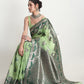 Janasya Light Green Linen Blend Floral Jacquard Saree | Swadesiicart